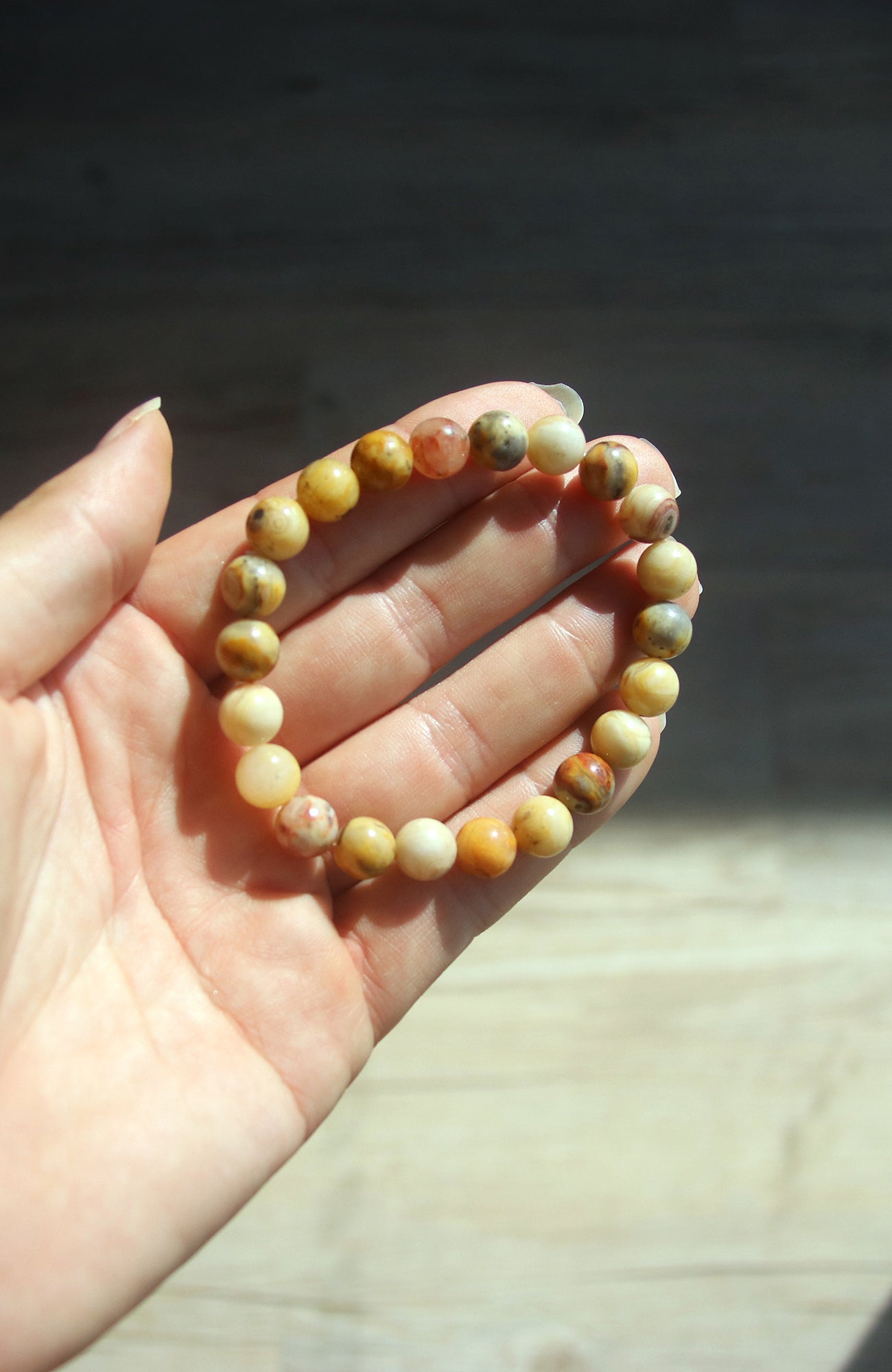 Crazy Lace Agate (Yellow) Bead Bracelet